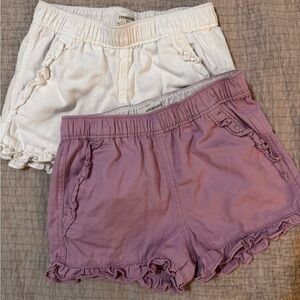 Crewcuts Girls White and lavender Shorts with ruffles and pockets.